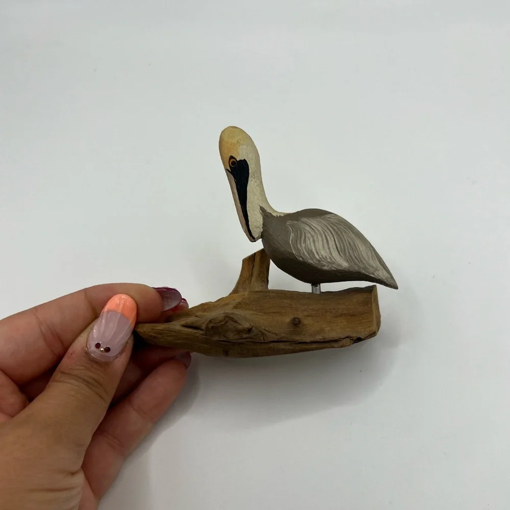 Whitton Handcarving Driftwood Statue Figurine Pelican Bird Collectible Vintage